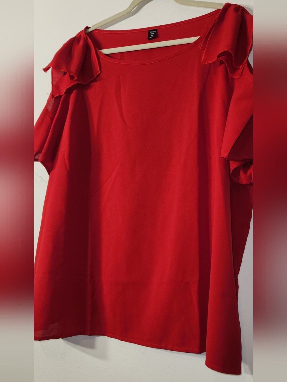4XL Cold Shoulder Ruffled Bold Red Blouse